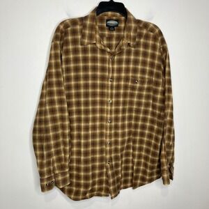 Sandy River brown tan‎ plaid button down shirt 100% cotton men's size XL casual